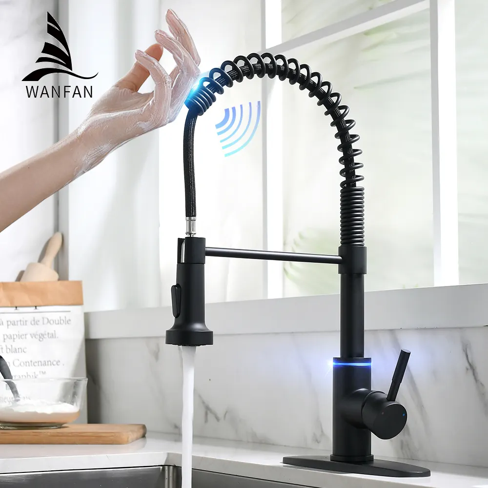 WANFAN Smart Touch Kitchen Faucet with LED Water Tap Mixer Kitchen Sink Tap With Pull-out Spray Head