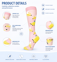 Chaussettes de compression mi-hautes unisexes à imprimé banane rose, pour le sport, la course à pied et le cyclisme, possibilité de personnaliser le logo OEM ODM