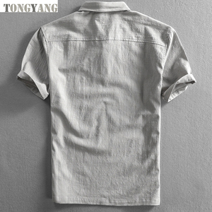 TONGYANG 2024 New Hot Selling Summer <strong>High</strong> Quality Breathable Soft Short Sleeve Solid <strong>Mandarin</strong> <strong>Collar</strong> Men Cotton Linen <strong>Shirts</strong> - Product Image 5