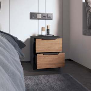 Wenge And Pine 2 <b>Drawer</b> Nightstand Modern Bedside <b>Storage</b> Cabinet <b>For</b> Bedroom - Product Image 3