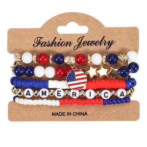 Fashion Jewelry Red White Blue <b>Beaded</b> <b>Bracelets</b> Usa Flag Charm Party Casual Unisex Made In China - Product Image 6