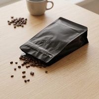 Sac à café noir personnalisé de 250 g, 8 oz, 1 lb avec valve pour l'emballage des grains de café, sac à fond plat refermable avec fermeture éclair