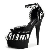 Chaussures à talons hauts pour femmes, talons fins de 15 cm, plateforme, bout rond, dentelle élégante, modèle de danse sur piquet, podium, mode