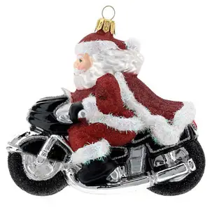 中国太太手工玻璃krebs玻璃圣诞球圣诞老人骑摩托车