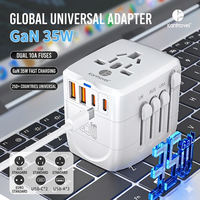 OEM ODM dunia Pin semua dalam satu konverter 35W GaN Universal pengisi daya ponsel perjalanan cepat 240V -110V steker adaptor tegangan soket blok