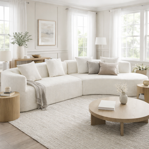 Modern L-Shape Sectional <b>Sofa</b> Set with Curved Design 2-Piece Chenille Modular 4 <b>Pillows</b> Plush Sponge Spring Cushion for Villa - Product Image 1