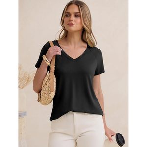 Camiseta FOXA para Mujer, Cuello en V, Manga Corta, Algodón Básico, Transpirable, Estilo Casual de Verano, Primavera 2026 - Product Image 2