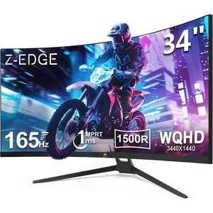 Z-EDGE UG34 34 "จอมอนิเตอร์เล่นเกมโค้งมากเป็นพิเศษ2K อัตราการรีเฟรช165Hz อัตราส่วนภาพ21:9 1ms mprt 3440x1440ความละเอียด SDI - Product Image 1
