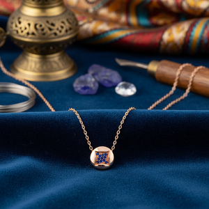Colgante de Plata de Ley 925 con Diseño Triangular, Zafiro y Circonita, Forma Redonda, Hecho a Mano en Turquía, Venta al Por Mayor - Product Image 3
