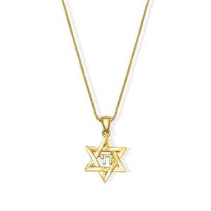 Collier avec pendentif étoile de David miniature tissée avec symbole <span class=keywords><strong>Chai</strong></span>, en or plaqué 18 carats, bijoux israéliens, chaîne avec pendentif Magen hébreu pour femmes - Product Image 4