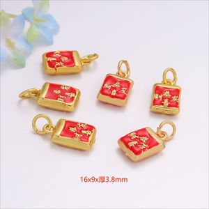 Colgantes tradicionales de oro con esmalte cloisonné, diseño de goteo, con caracteres chinos rojos de la suerte, para la fabricación de joyas y accesorios DIY - Product Image 4