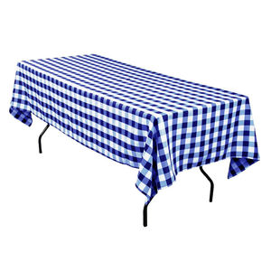 Mantel ecológico de 90 "para interiores, lavable para el hogar, Blanco/azul, estilo a cuadros, tela de poliéster, técnica tejida impermeable - Product Image 2