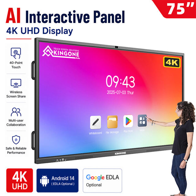 High Quality 75 Inch Interactive Smart Whiteboard 4K HD LCD Touch Screen Flat Panel Display for School Training and Office Use