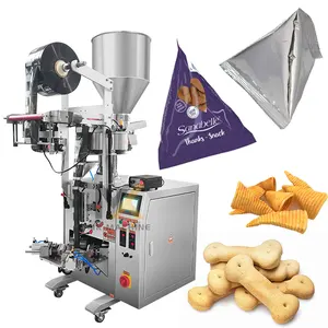 Kecepatan tinggi otomatis partikel kecil makanan ringan keripik kentang biskuit tas segitiga mesin pengepakan