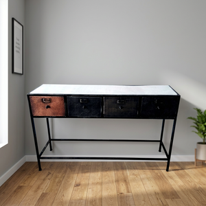 Muebles de Salón de Estilo Industrial Vintage, Mesa Consola de Metal con 4 Cajones y Superficie Metálica para Apartamento - Product Image 2