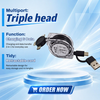 Cable de Carga Rápida Portátil con Logotipo Personalizado, Cable de Sincronización de Datos Multi Interfaz 4 en 1 con Retráctil