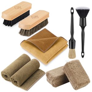 FantastiCLEAN Nouveau Design Kit de Nettoyage et Détail Intérieur de Voiture 9 Pièces avec Brosses en Plastique à Poils de Porc pour l'Entretien du Cuir Automobile - Product Image 1