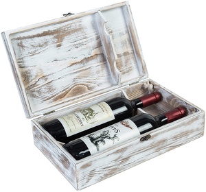 Junji hộp gỗ lưu trữ rượu vang đôi chai rượu vang Hộp Quà Tặng Đầu xử lý bản lề Nắp tàu sân bay với dây thừng xử lý - Product Image 1