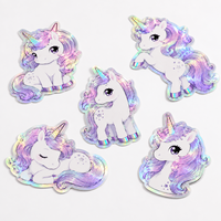 Autocollants personnalisés licorne anime, effet holographique, résistants aux UV, découpés, effet arc-en-ciel manga, vinyle PVC, créatures fantastiques