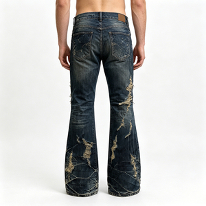 Jeans da Uomo Svasati Blu Scuro Lavato 2026 14oz Heavyweight Stile Y2K Streetwear con Effetto Usurato - Product Image 4