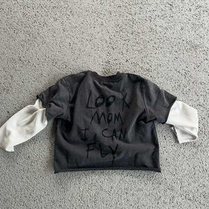 T-shirt en coton délavé à l'acide, broderie usée, streetwear personnalisé, surdimensionné, deux pièces, manches longues, double couche, pour hommes - Product Image 4