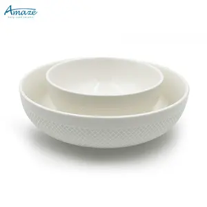 Kualitas Baik Murah Massal Timbul Permukaan Bulat Putih Besar Keramik Restoran Ramen Sup Porselen Mangkuk