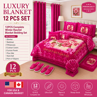 Lot de 12 couvertures Raschel avec rideaux assortis, ensemble de literie épais et chaud pour lit King Size