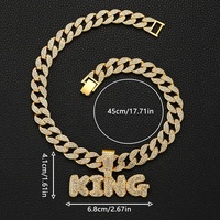 Usine bricolage glacé 15MM chaîne cubaine Hip Hop alliage et Bling strass roi lettre pendentif collier