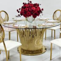 Fabrication en usine de chaises et tables de luxe en acier inoxydable de qualité supérieure, élégantes, blanches et dorées pour les événements de mariage