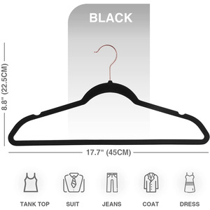 Cintres modernes en <span class=keywords><strong>velours</strong></span> avec crochet doré et logo personnalisé, blanc et noir, lot de 50, antidérapants pour vêtements de garde-robe - Product Image 4