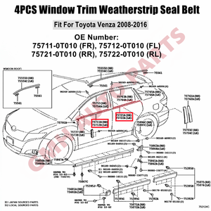 4X nastro di tenuta in vetro per finestra esterna rivestimento per stampaggio in gomma per Toyota vena FL FR RR 2008-2016 - Product Image 2