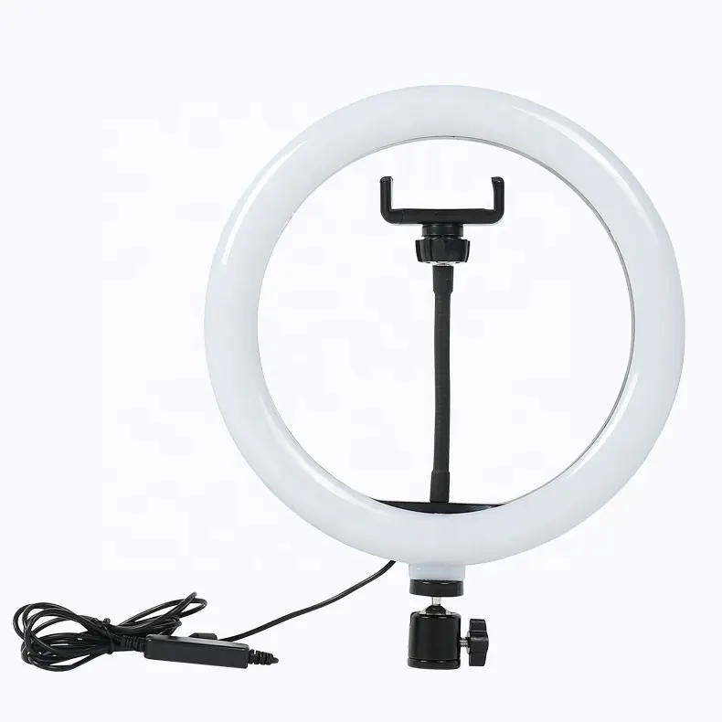 Dudukan ponsel lampu cincin Led bisa diredupkan 26cm, lampu Led portabel Selfie 10 inci
