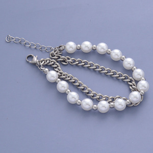 Pulsera de Cadena de Perlas de Doble Capa con Diseño Exclusivo, de Acero de Titanio, Estilo Lujoso y Ligero para Mujer, Venta al por Mayor de Joyería - Product Image 4