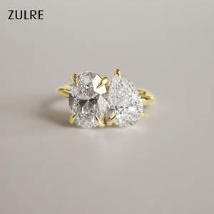 Parures de bijoux tendance, zircon cubique 5A taille poire et ovale 7x9mm, plaqué or classique, bague de mariage et de fiançailles romantique pour femme - Product Image 1