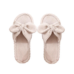 Femmes automne hiver maison doux décontracté velours côtelé nœud pour pantoufles confortable fourrure anti-dérapant silencieux lumière salon chaussures - Product Image 4