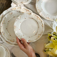 Franse vintage bloemmotief geëmbosseerde keramische bord, exquisiete Ins Afternoon Tea fruit dessert bord