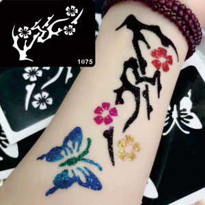 Pochoir de tatouage temporaire au henné de haute qualité MOONLIGHT, motif petite fleur et papillon, en PVC 8*10CM, modèle de <span class=keywords><strong>dessin</strong></span> à aérographe avec paillettes - Product Image 4