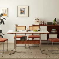 Table à manger pliable multifonctionnelle en bois avec plateau en pierre frittée, style vintage, pour petit appartement, style Bauhaus français, rectangulaire