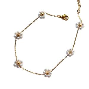 18 قيراط مطلية بالذهب من الفولاذ المقاوم للصدأ تقليد لؤلؤ زهرة قلادة أنيقة سوار سلاسل الخصر مجموعة مجوهرات نسائية - Product Image 6