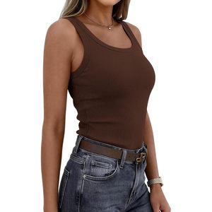 FOXA Women's Sleeveless Square Neck Ribbed Tank Top Fitted Basic <b>Cami</b> Shirt Casual Summer Wear - Product Image 4