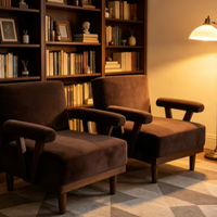 Fauteuil d'appoint en bois massif durable et écologique de style mi-siècle, avec revêtement en velours, pour café, bureau ou maison d'hôtes