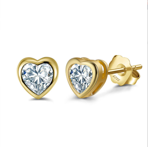 925 Sterling Silver Heart <b>Stud</b> <b>Earrings</b> | 18K Gold Plated | Sparkling Zircon Center | Romantic Jewelry for Women & <b>Girls</b> - Product Image 1