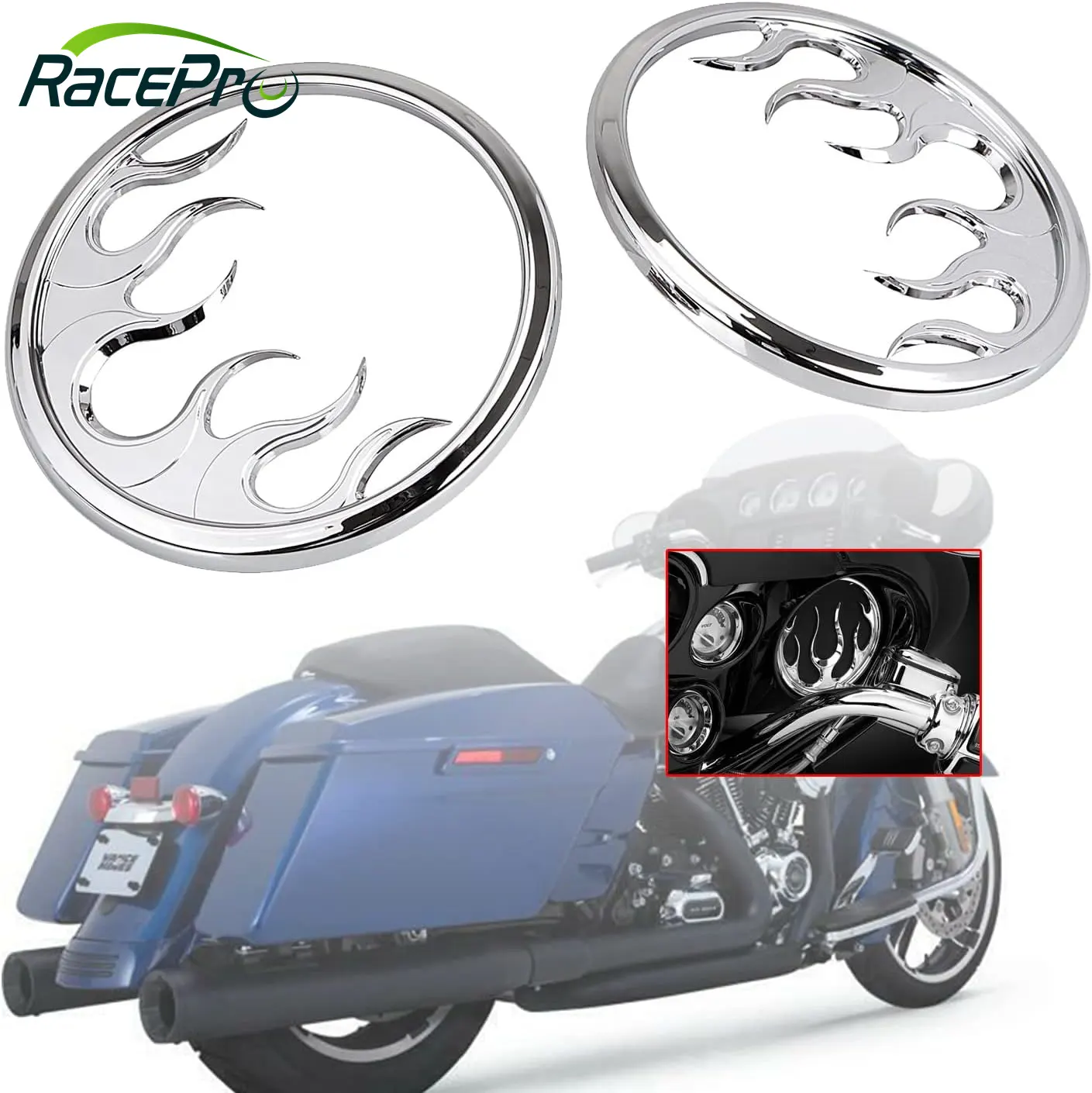 RACEPRO Motorcycle Front Speaker Accent Grill Cover Fit for Harley Touring Electra Street Glide Ultra Limited & Trike 2014-2023