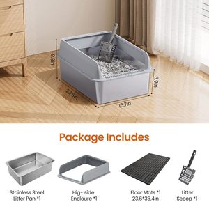 In the Trend Custom Large Capacity Square Stainless Steel <b>Cat</b> <b>Litter</b> Box with Splash-proof Design for All Size <b>Cats</b> - Product Image 2