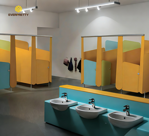 Meubles scolaires pour enfants, systèmes de cabines de toilettes personnalisables en couleur, cloisons durables en bois écologiques pour maternelle - Product Image 2