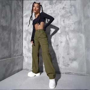 2025 automne décontracté taille haute jambe droite Denim pantalon de travail avec plusieurs poches Style de vêtements de travail en plein air - Product Image 1