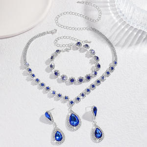 Conjunto de Collar, Pendientes y Pulsera con Cristales en Forma de Lágrima Azul Marino Brillante, Cadenas Finas, Regalo, Juego de 3 Piezas - Product Image 2