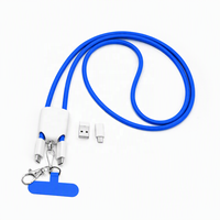Cordon de téléphone portable bandoulière 4-en-1 avec sangle anti-perte, câble de données USB-C à charge rapide 60W PD, logo personnalisé, cadeau promotionnel d'entreprise