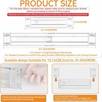 Séparateurs de tiroirs extensibles antidérapants en plastique durable à ressort, écologiques, 4 pièces, 15-21'' (3,2'' de hauteur)