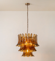 Lustre moderne en verre de Murano brun fumé à pétales en laiton vieilli pour salon chambre à coucher
